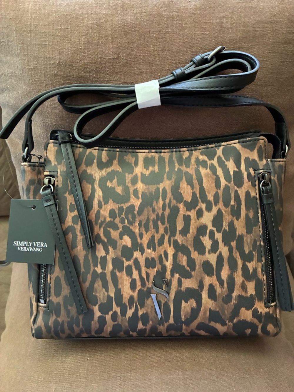 NWT!! Simply Vera Vera Wang Leopard-Print Crossbody Bag - Brown & Black